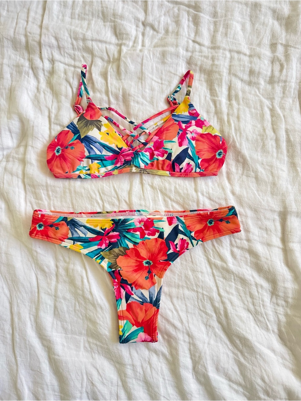 Hollister Floral Bikini Set - Coral, Yellow, Blue, Green